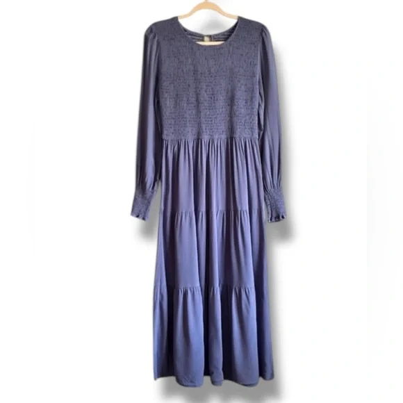 ZESICA long sleeve smocked tiered midi dress - Picture 4 of 8
